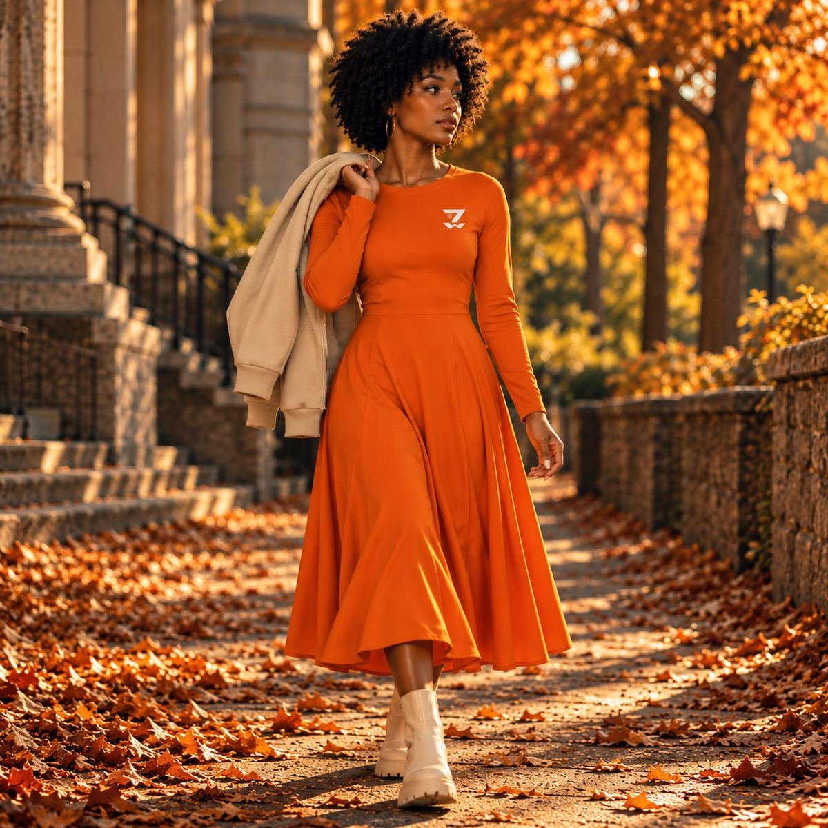 “Desert Ember”  Long Sleeve Midi Dress